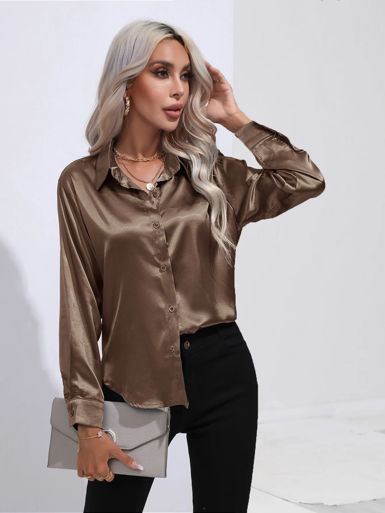 2024 Women\'s Fashion Trend Elegant Shirts Blouses Satin Imitation Silk Long Sleeve Shirt Summer ladies Blouse camisas de mujer