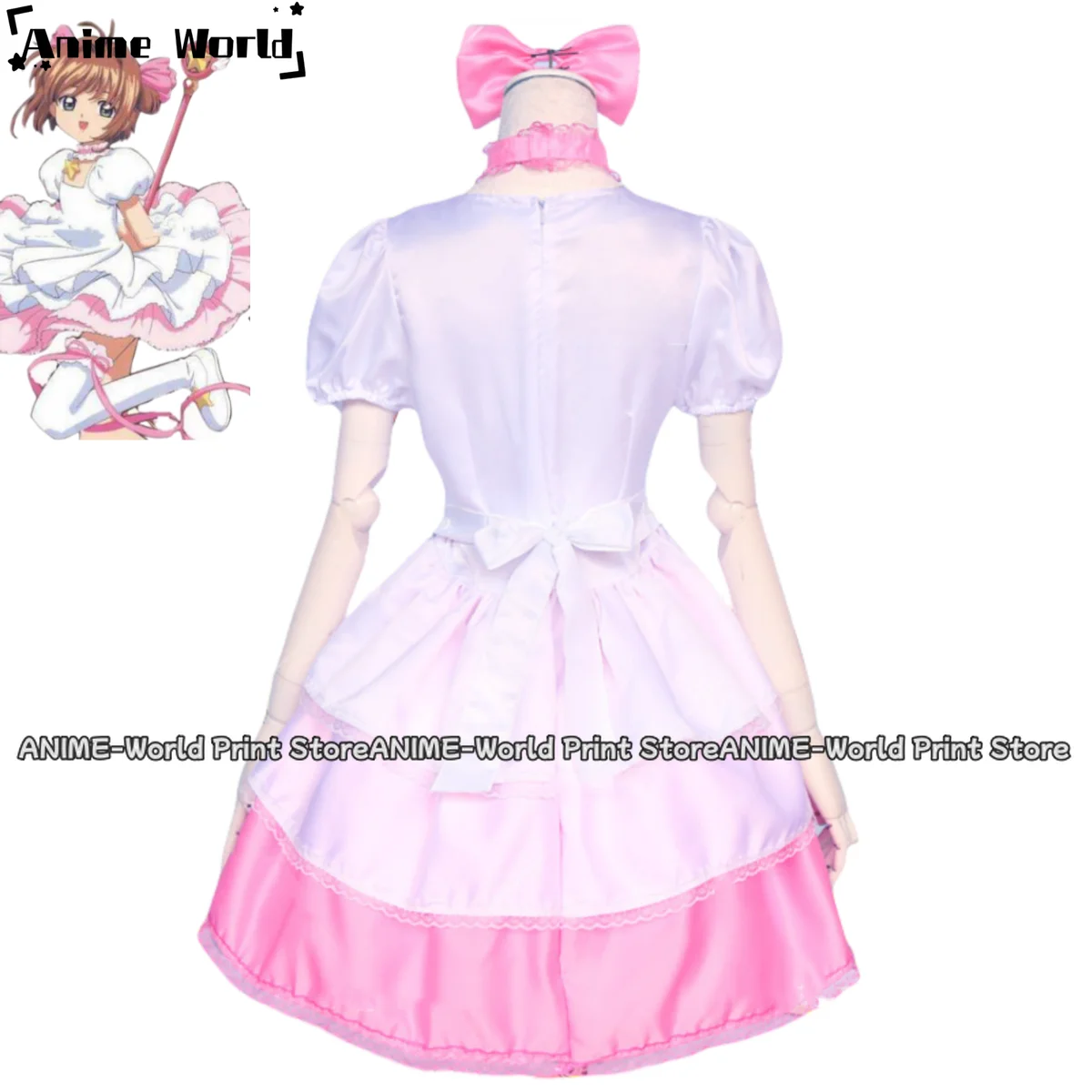 Sakura Cardcaptor Cosplay Anime com Peruca para Mulheres, Kinomoto Sakura, vestido rosa e branco, Lolita, Fato de Aniversário Kawaii