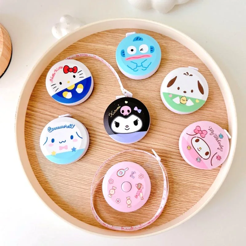 12pcs/lot Sanrio Soft Tape Measure Melody Kuromi Kitty Pochacco Ruler Drawing Tool Promotional Gift School Supplies