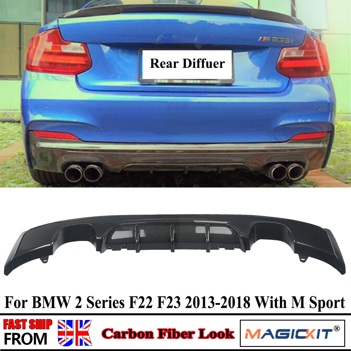 

Tail Bumper Diffuser FOR BMW F22 F23 2 SERIES 2013 2014 2015 2016 2017 2018 M SPORT PERFORMANCE REAR BUMPER DIFFUSER CARBON LOOK
