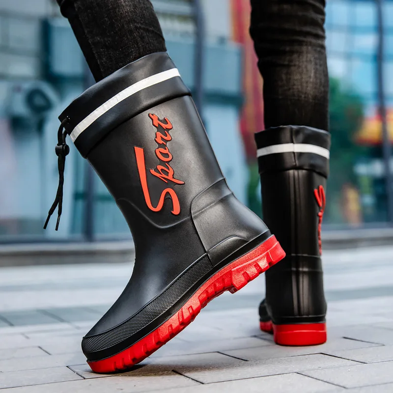 

Men's Fashion Mid Tube Rain Boots Size 39-48 Waterproof Non-slip Fishing Shoes Warm Plush Wear-resistant Kitchen Working Boots