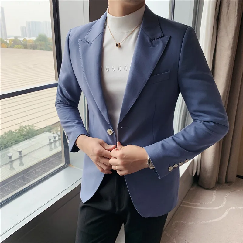 Top Quality Business Formal Wear Solid Blazer Men Clothing 2022 Single Breasted Slim Casual Suit Coats Men Club Social Clothing