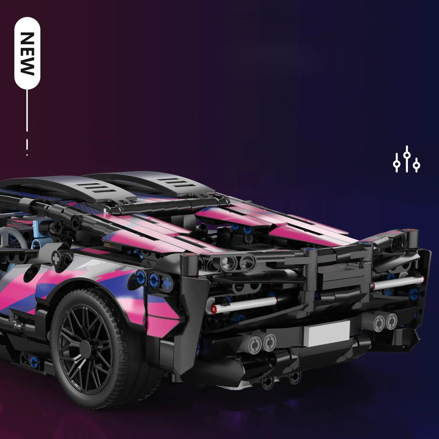 1314PCS Technical 1:14 Black Purple Sport Car Building Blocks Assemble Racing Vehicle Bricks Toys Birthday Gift For Kid Boy