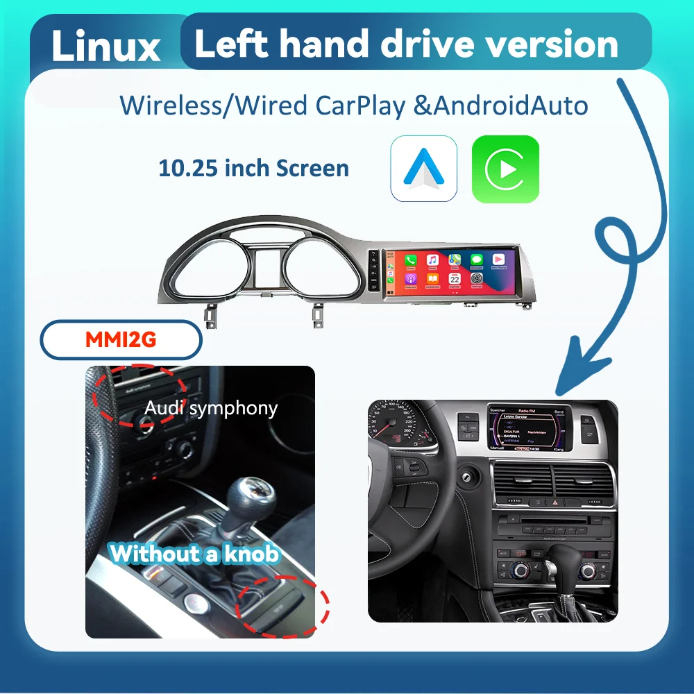 Bonroad 10.25 Autoradio Speler Multimedia Scherm Voor Audi Q7 2005-2015 Draadloze CarPlay Android Auto Airplay AutoLink GPS Stereo