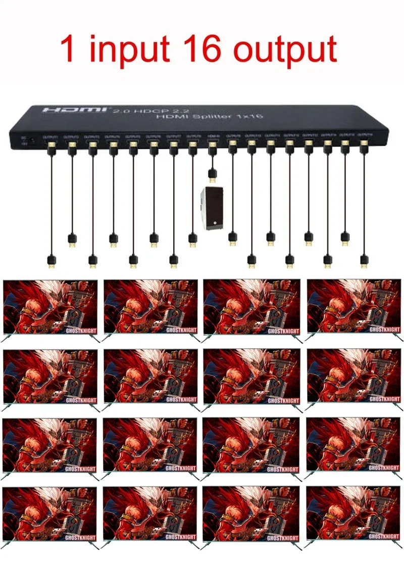 4K 60Hz HDMI 2.0 1x16 HDMI Splitter Distributor HDCP 2.2 1080P Video Converter Multi Screen Display 1 To 6 8 10 12 16 TV Monitor