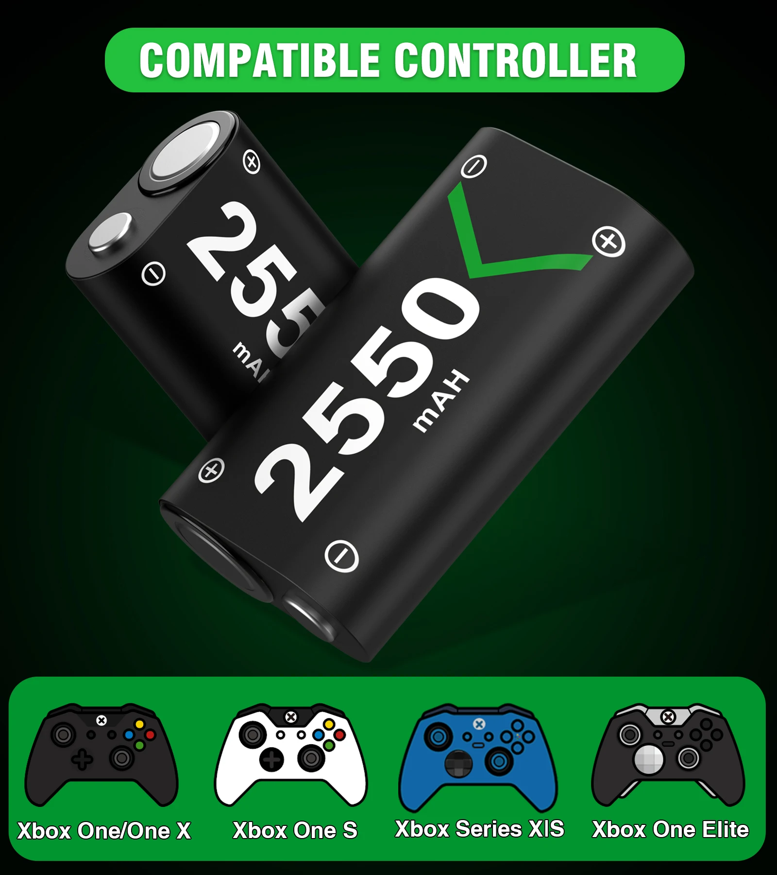 Batería de 2x2550mAh para Xbox Series X, soporte de carga para Xbox One, baterías recargables para Xbox Series S + cargador de batería tipo C