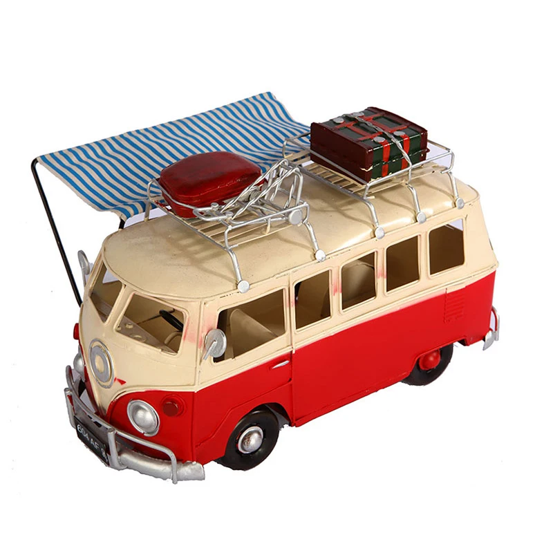 

Nostalgic Vintage Wrought Iron Car Model Home Decoration Ornament Retro Bus With Shep Bookcase Decoration Furnishings Kids Toys