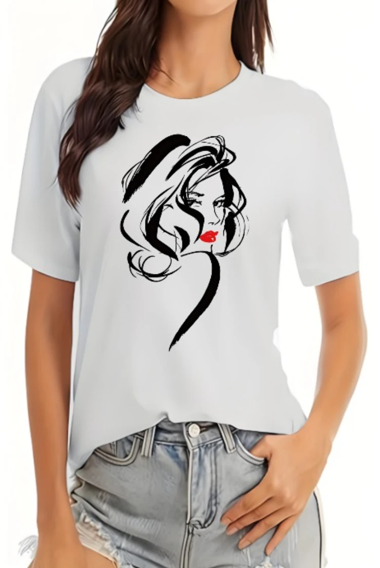 

2025 New Summer Short-sleeved Women's Printed Fashion Creative Women's Clothing Casual Versatile Short-sleeved Cotton Top Y2k