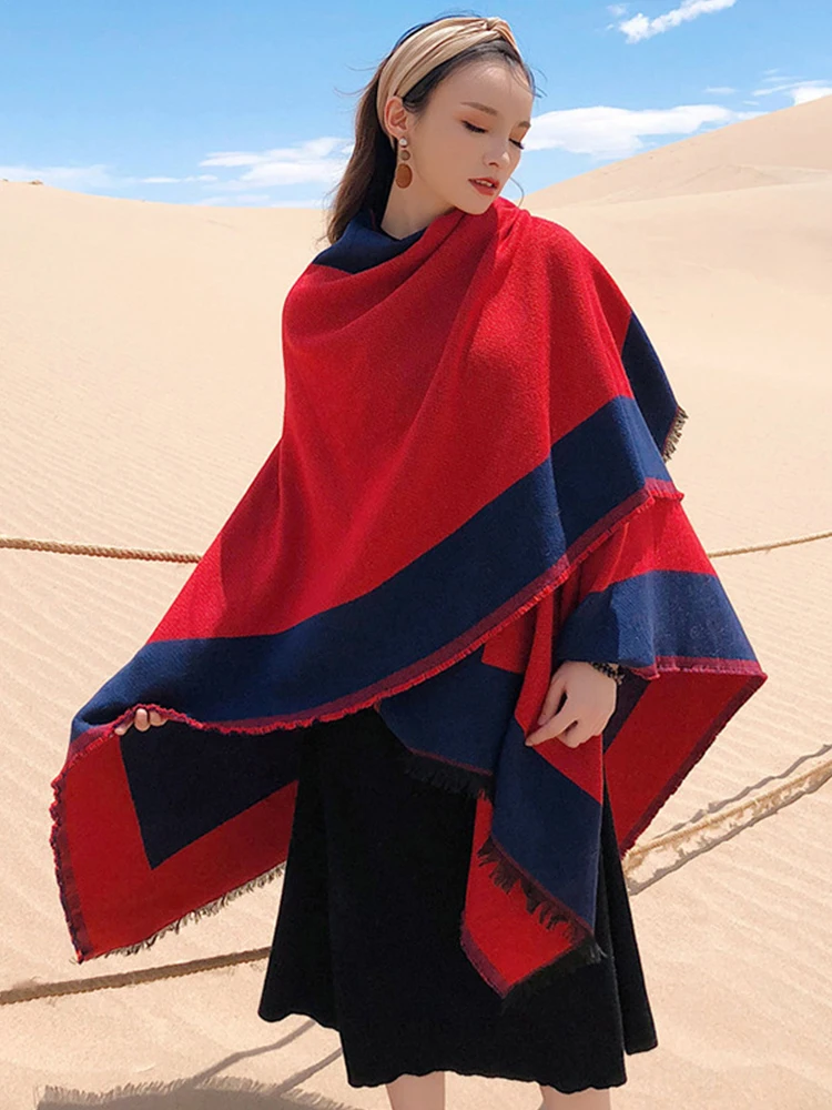 

New 2023 Knitted Autumn Winter Imitation Cashmere Scarf Women Poncho Warm Capa Para Mujer Pashmina Long Wrap Shawl Chales Cloak