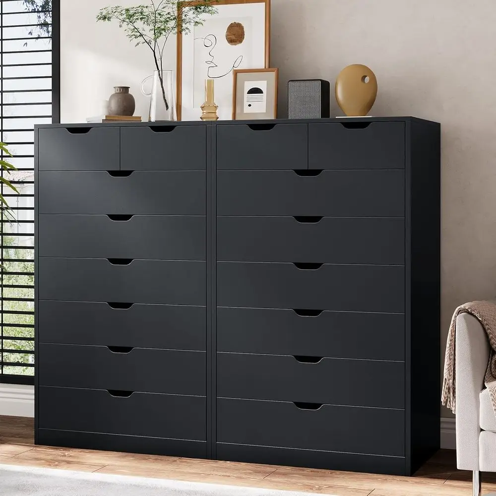 DAFIFY Cômoda moderna preta com 8 gavetas, cômoda de quarto com gavetas, armazenamento para sala de estar e entrada