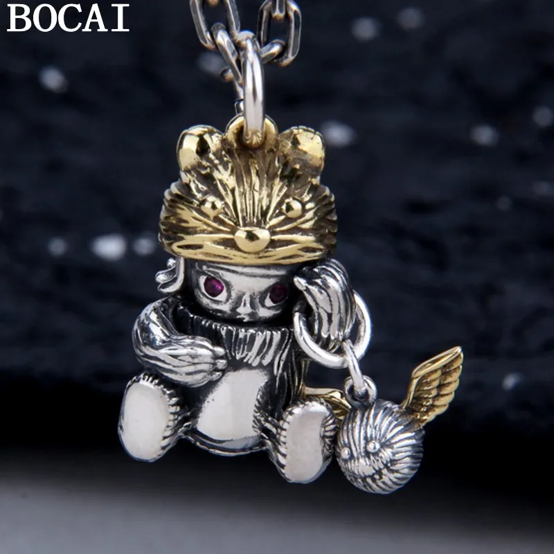 

BOCAI новые серебряные ювелирные изделия S925, модная индивидуальная подвеска с милым медведем в стиле ретро для мужчин и женщин