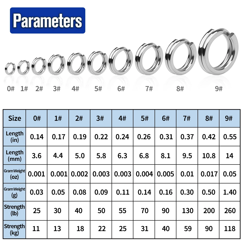 Proberos-anéis divididos de aço inoxidável de camada dupla, conector de pesca, acessórios, atacado, 0-8 #, 30 pcs/lot