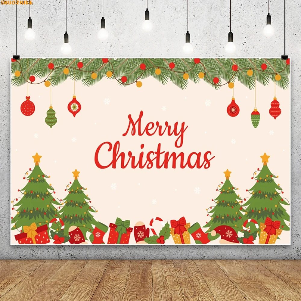 

Christmas Day Wreath Family New Year Party Photography Backdrops Prop Window Living Room Xmas Tree Gift Snow Background OZ-04