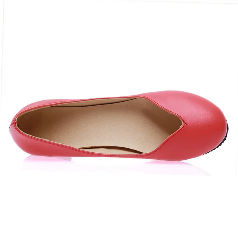 Plus Size Spring Summer Women Flats Beige Red Black Round Toe Pumps Casual Office Party Dress Lady Slip-on Cute V-cut Boat Shoes