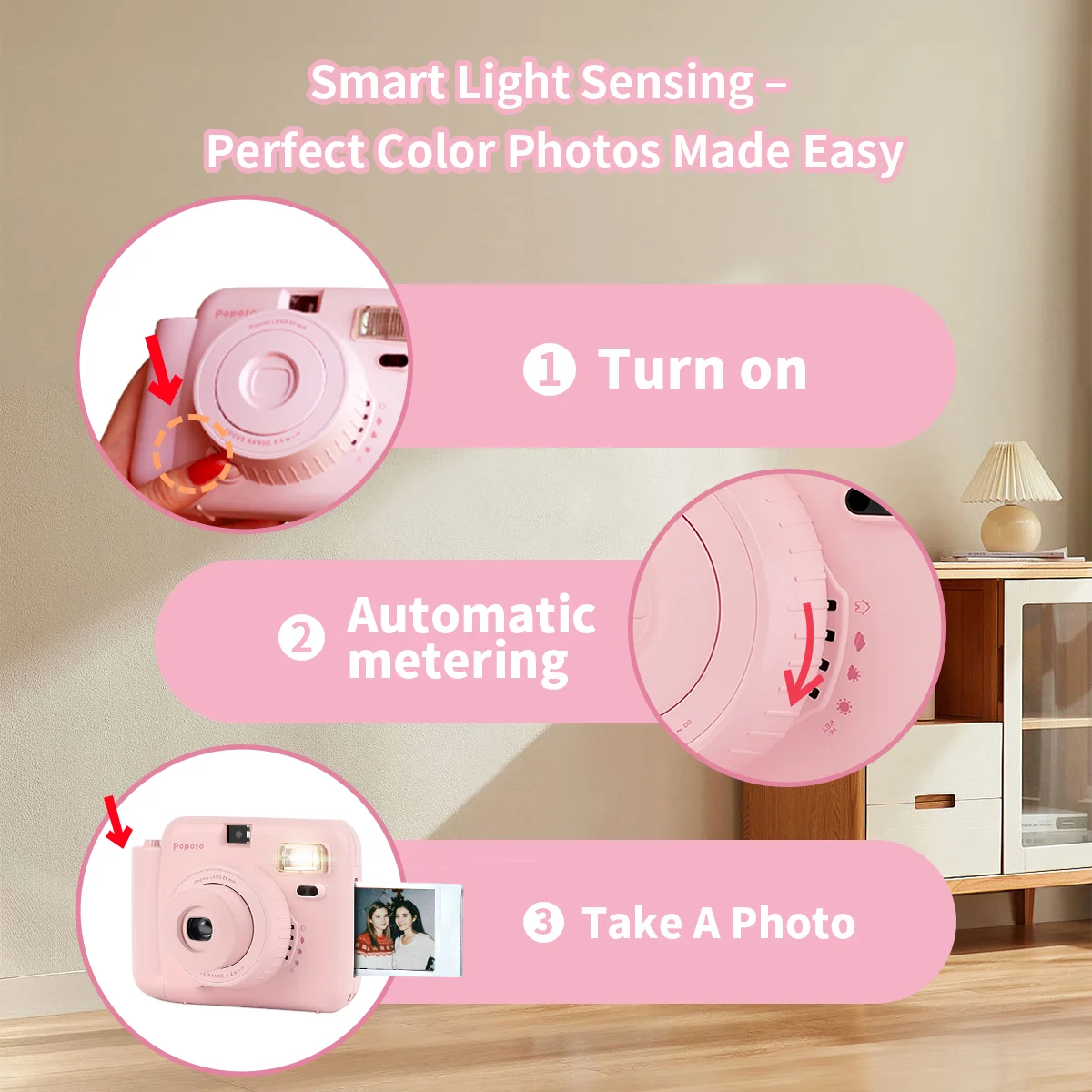 Popoto Instant Camera With 10 Instant  Films Mini Portable Instant Print Built in Flash Auto(Not include Battery)Exposure