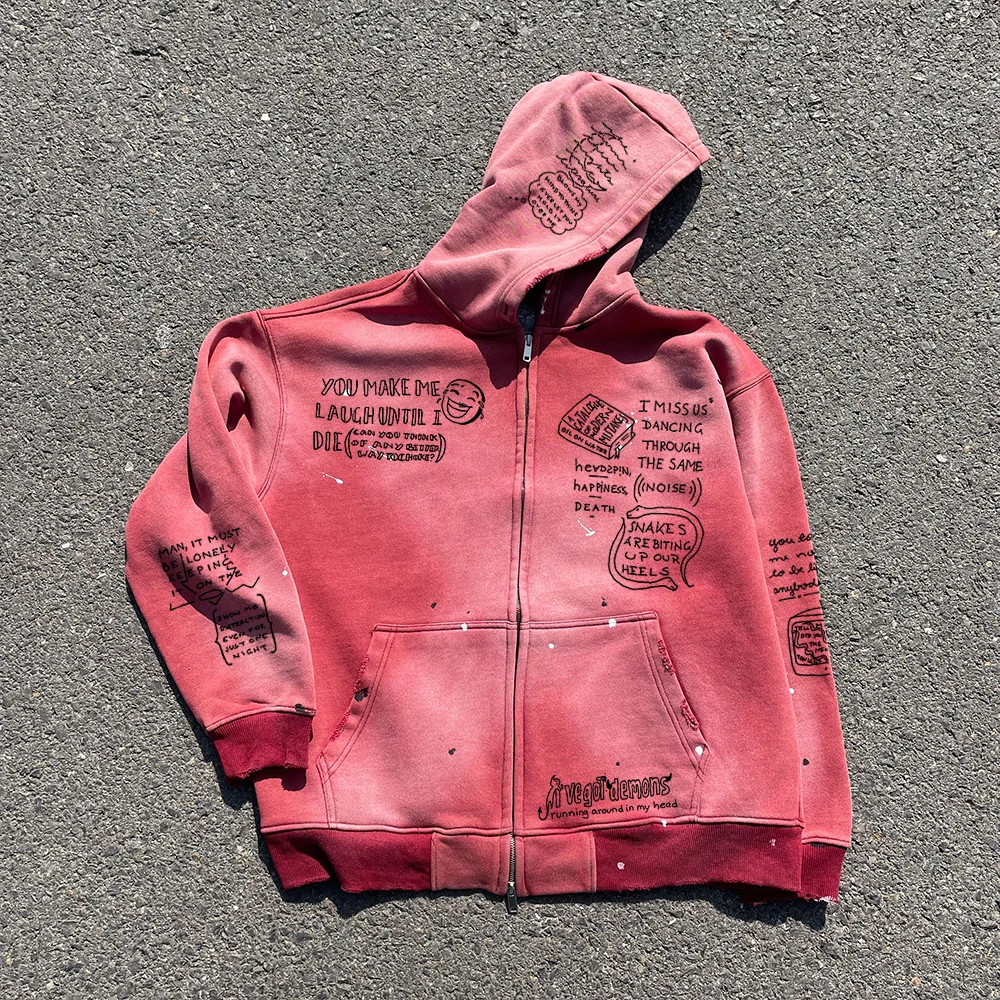 Heavyweight Washed Hooded Sweater Cardigan for Couples Men's Women's Studio Special Item by Wang Studio