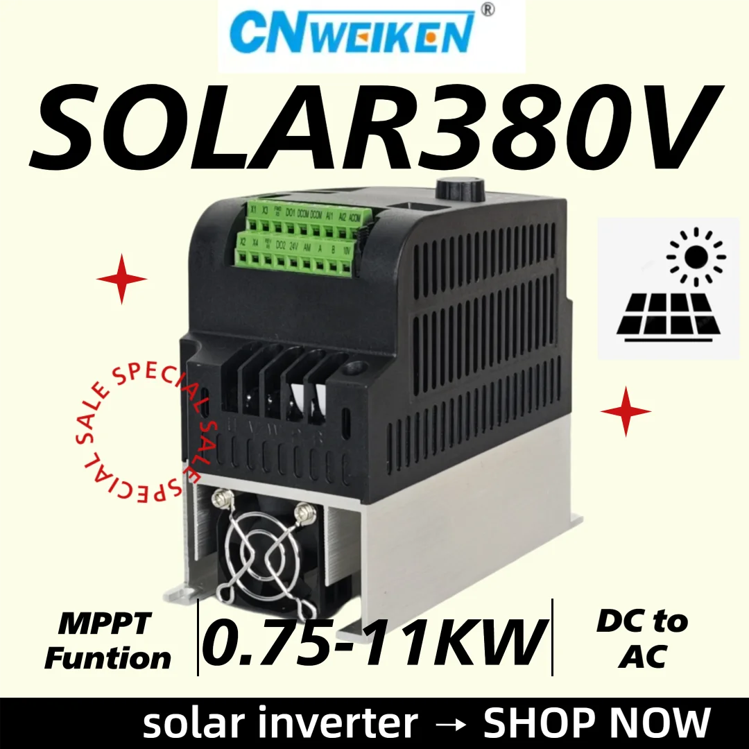 PV Solar Inverter with MPPT Control 0.75/1.5/2.2/4/5.5/7.5/11KW AC3P Converter 380V Output DC 400V-800V Solar Pump VFD Converter