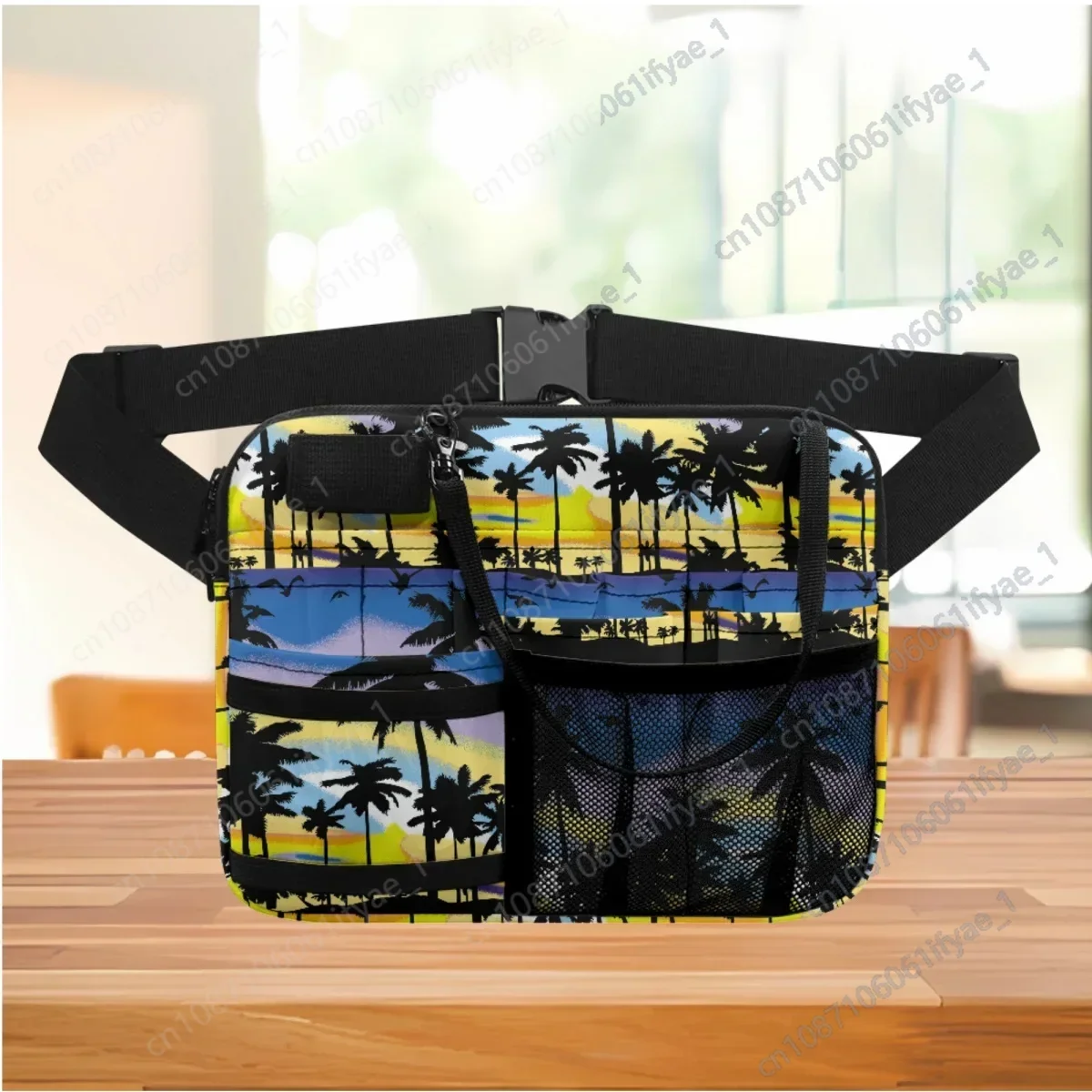 Tropical Palm Tree Sunset Designer Women Nurse Fanny Pack Casual Nursing Waist Pouch with Adjustable Waist Strap Belt Bags Gift