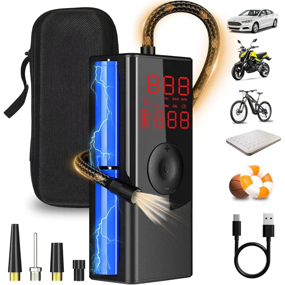 

Портативный воздушный компрессор - яркая светодиодная подсветка и цифровой манометр, 150PSI для автомобиля, мотоцикла, велосипеда, мячей