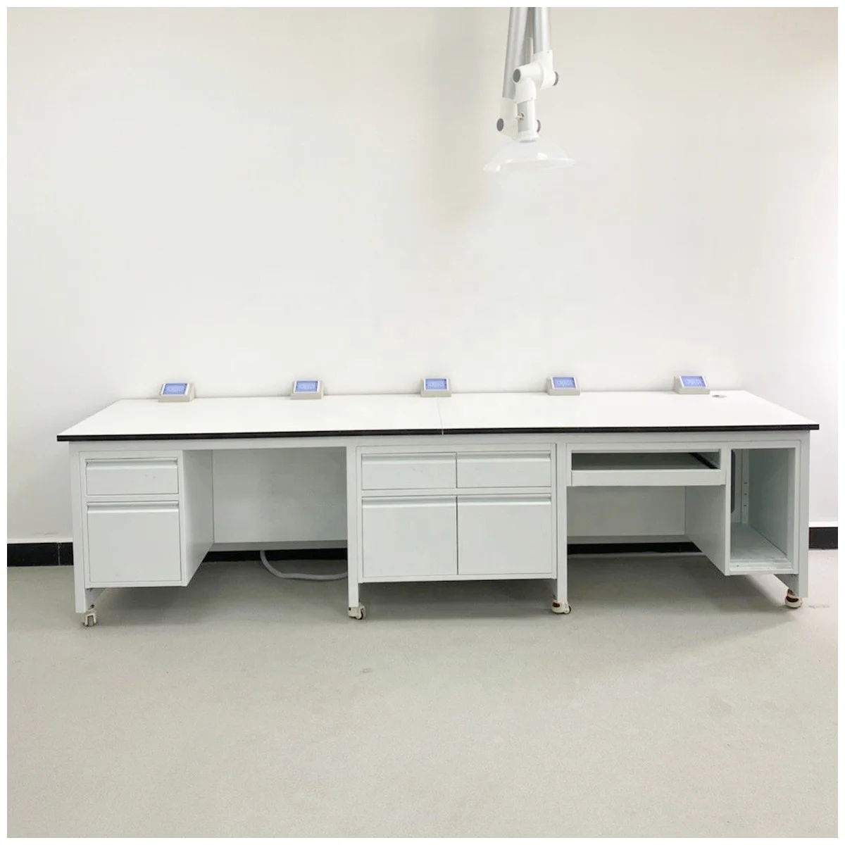 White chemical laboratory furniture with phenolic resin top mobile lab wall bench