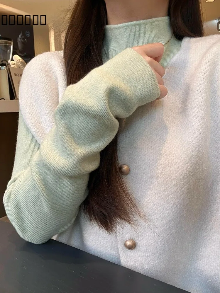 부드러운 니트 스웨터 여성 슬림핏 이너웨어 캐주얼 긴팔 탑 가을 겨울 레이어링 부드러운 소녀 감성