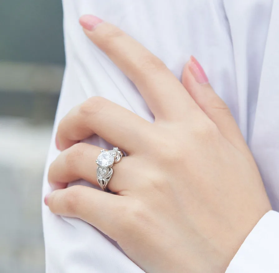 2 Carat Moissanite Trendy Ring D Color Ring With Certificate 925 Sterling Silver Fairy Ring Fine Jewelry Women Engagement Gift