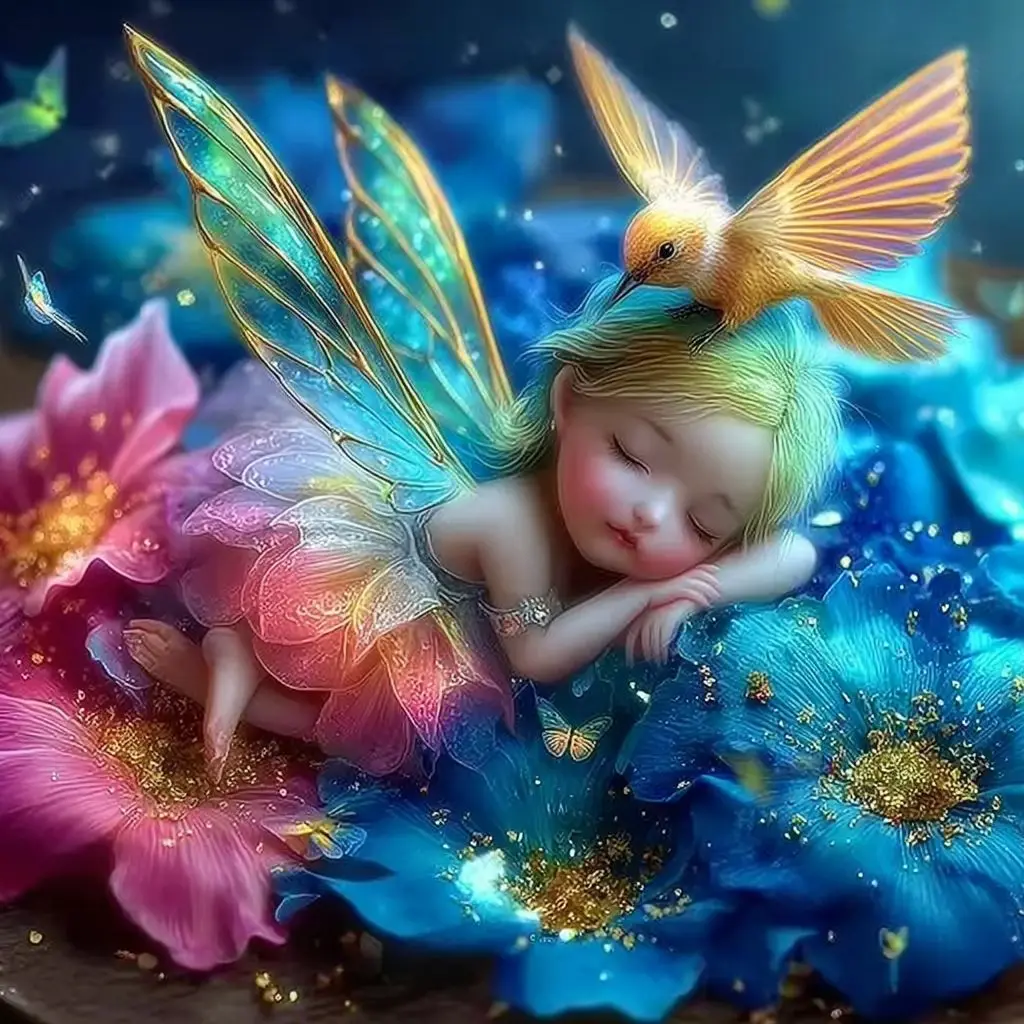 

SDOYUNO 5D Diamond Painting Sleeping Fairy Diamond Embroidery Flowers New Arrivals Full Square Round Rhinestone Wall Art