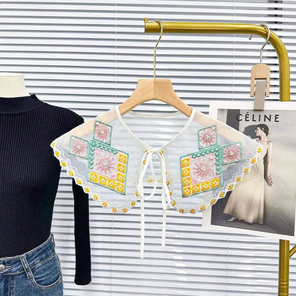 

Colorful Embroidered Beaded Women's Lace Collar Ethnic Style Clothing Accessories Cloak Fake False Collars Bow Decoration