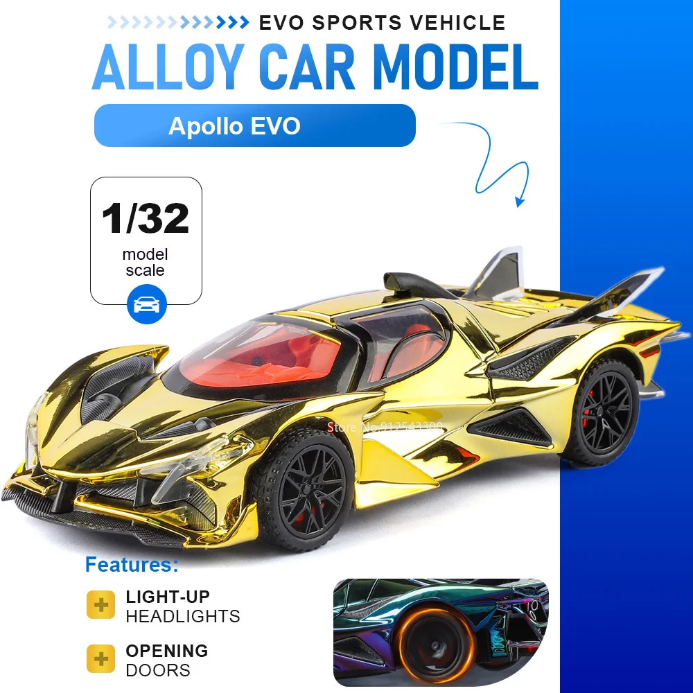 

1:32 Scale Apollo EVO Car Model Toy Doors Opened Sound Light Models Pull Back Metal Diecast Cars for Children Holiday Presents