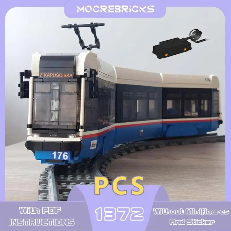 MOC Tram Motorized Railway Passenger Locomotive Building Blocks DIY Assembly Advanced Bricks Toy Children\'s Christmas Gift