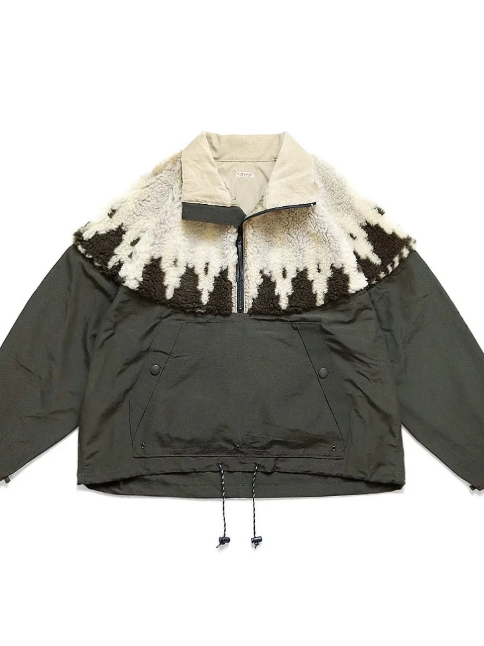 

KAPITAL 23AW Куртка для пар из овечьего вельвета с принтом и пэчворком, с высоким воротником, свободного кроя, молодежный тренд, хлопок, длинный рукав