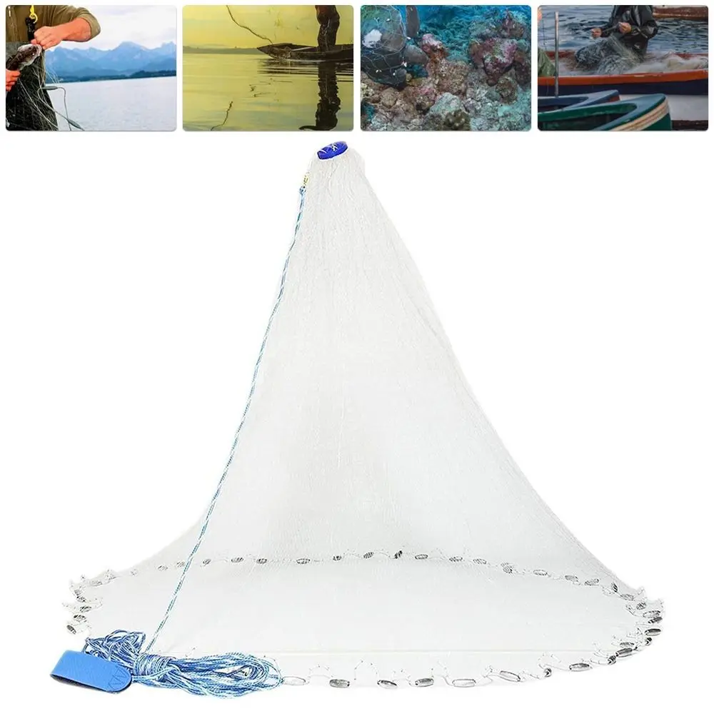 

6/8/10/12/16FT Fishing Cast Net Bait Easy Throw Hand Cast Strong Nylon Fish Mesh Fishing Net