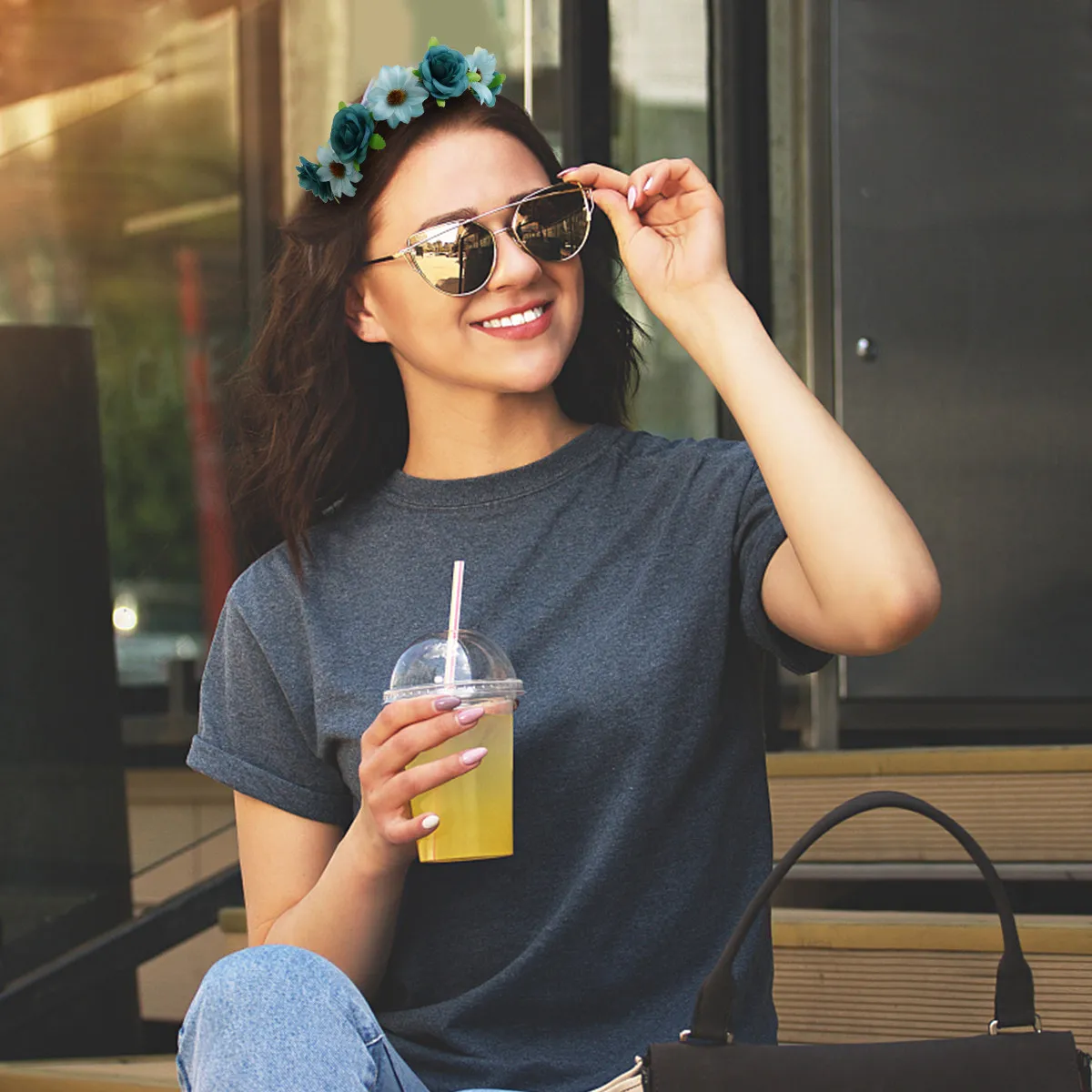 

Flower Wreath Headband Mint Green Adjustable Floral Garland Elegant Hair Accessory for Wedding Prom Festival Women Girls