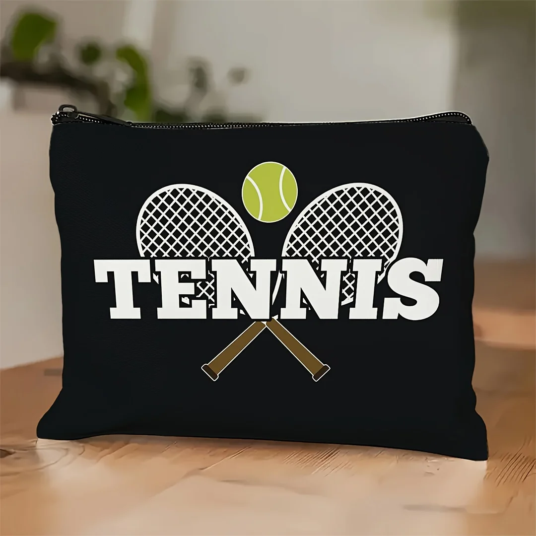 Make-up-Tasche mit Tennisthema, Geschenk für Tenniselegeisterte, leichte, faltbare Reise-Kosmetiktasche für Frauen, Reise-Aufbewahrungstasche – Detail 7