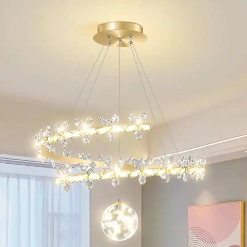 Modern simple crystal flower golden ceiling chandelier light luxury living room lamp Nordic creative indoor chandelier