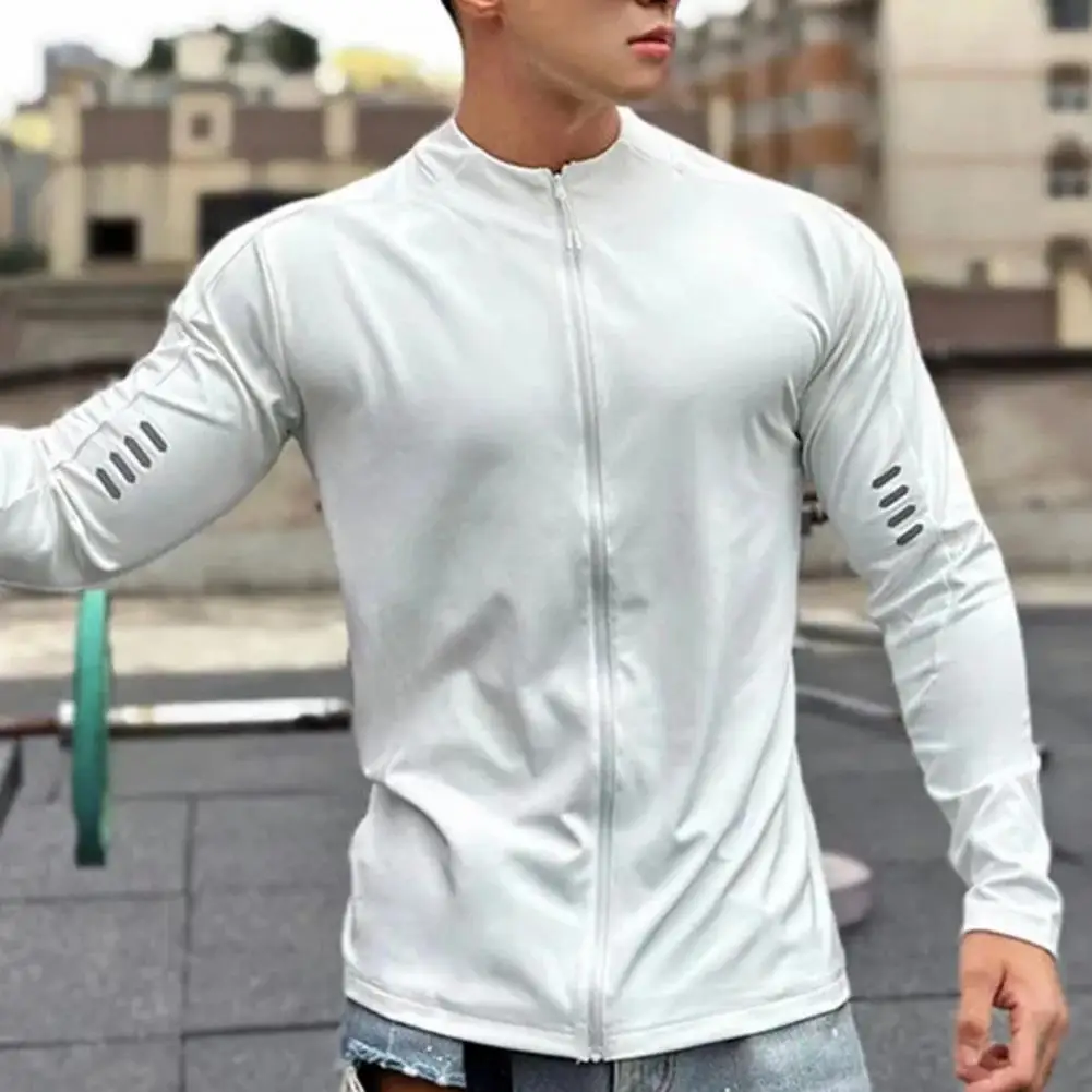 Men Cycling Coat Men's Stand Collar Sports Coat with Elastic Sweat Absorption Soft Breathable Fabric Quick-drying for Gym