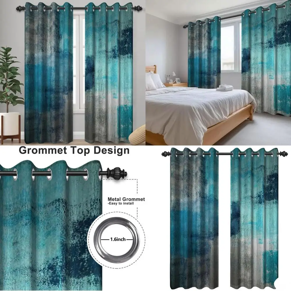 

Современные шторы в акварельном стиле, бирюзово-синие, комплект из 2 панелей, 42 x 85 дюймов, для декора спальни и гостиной