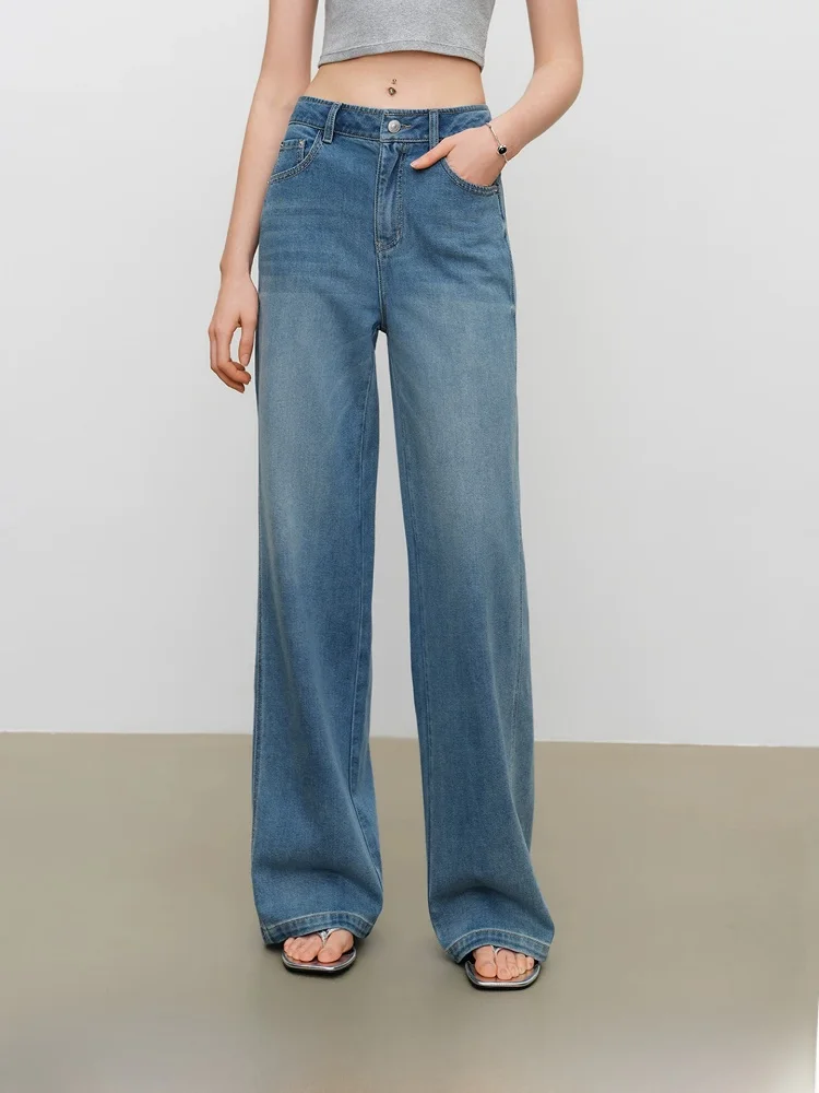 

High Waist Wide Leg Jeans Women's Slimming Drapey Pear Shape Floor Length Pants Cotton Blend Casual Commute Style