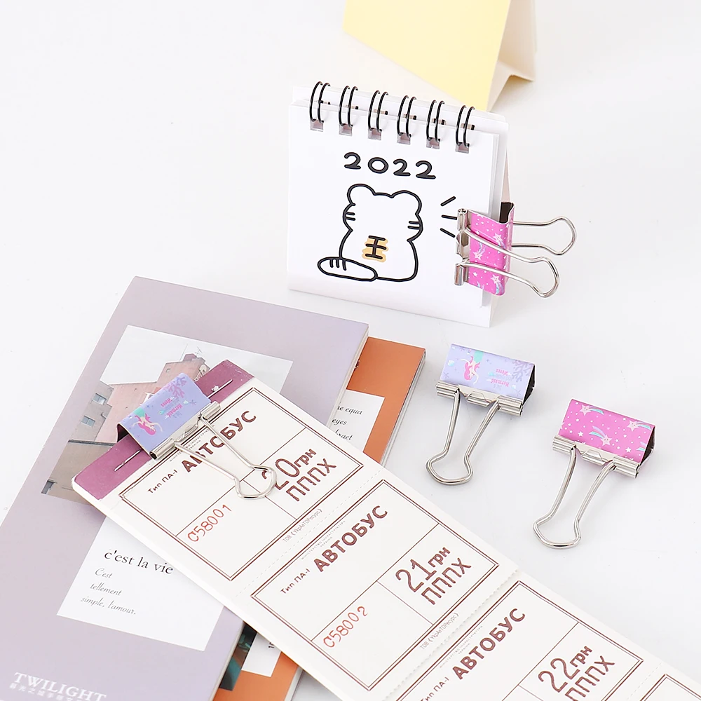 10pcs/lot purple pink Metal Binder Clips 25mm Notes Letter little mermaid Paper Clip Office Supplies Binding Securing Clips