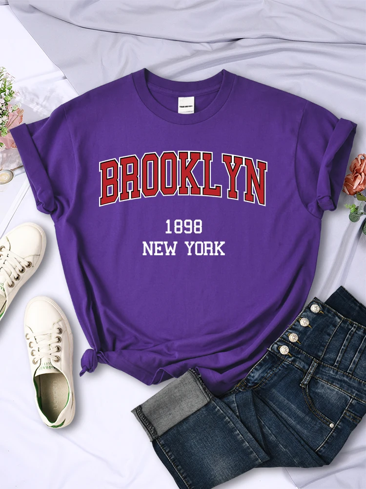 Brooklyn 1898 New York City Letter T-Shirts Women Fashion Harajuku Tshirts Street Hip Hop Clothes Summer Crewneck Loose Crop Top