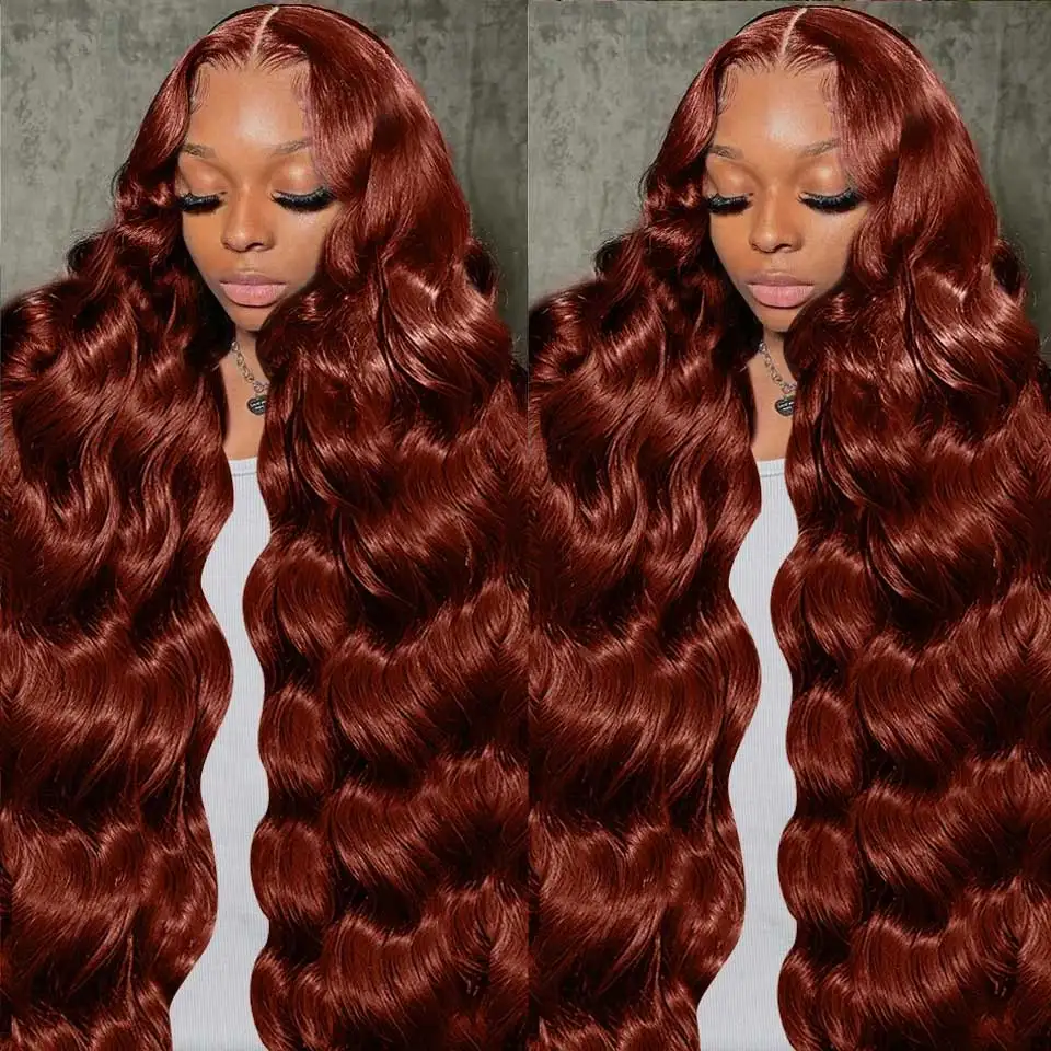 13x4 Reddish Brown Body Wave Lace Front Human Hair Wigs 180% 13x6 HD Lace Frontal Wig 4x4 Closure Glueless Human Hair Wigs