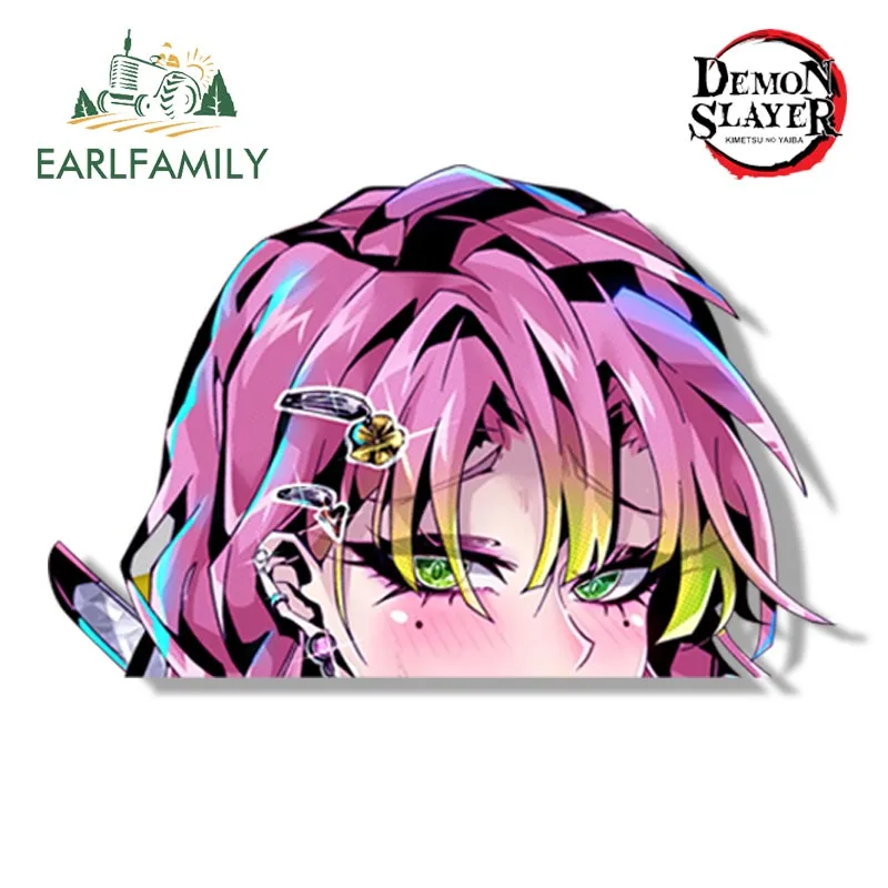 EARLFAMILY Gothic Kanroji Mitsuri Fanart Car Sticker Anime Demon Slayer Waifu Peeker Decal JDM Ahegao Girl Graffiti Stickers