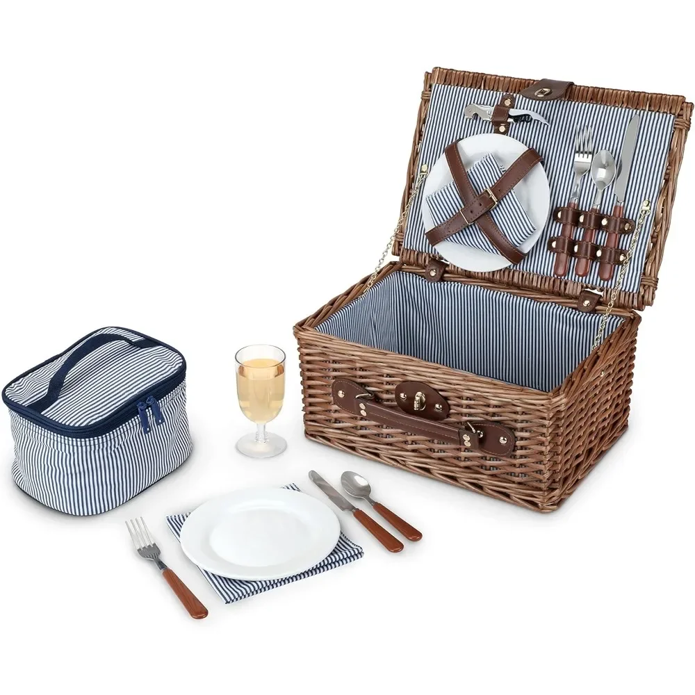 

Essential Picnic Basket Set: Wicker Basket with Place Settings, Wine Glasses & Corkscrew