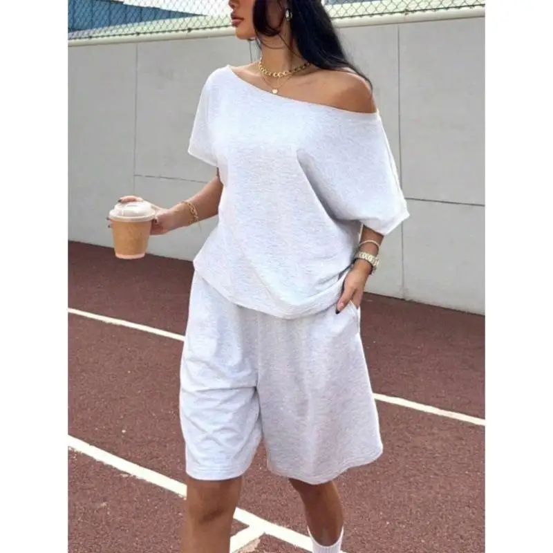 

ay Вязаный комплект с капюшоном 9935 Sle oulder Bared ort Sve Топ и брюки Повседневная спортивная одежда Осень Seven Quarter Sve