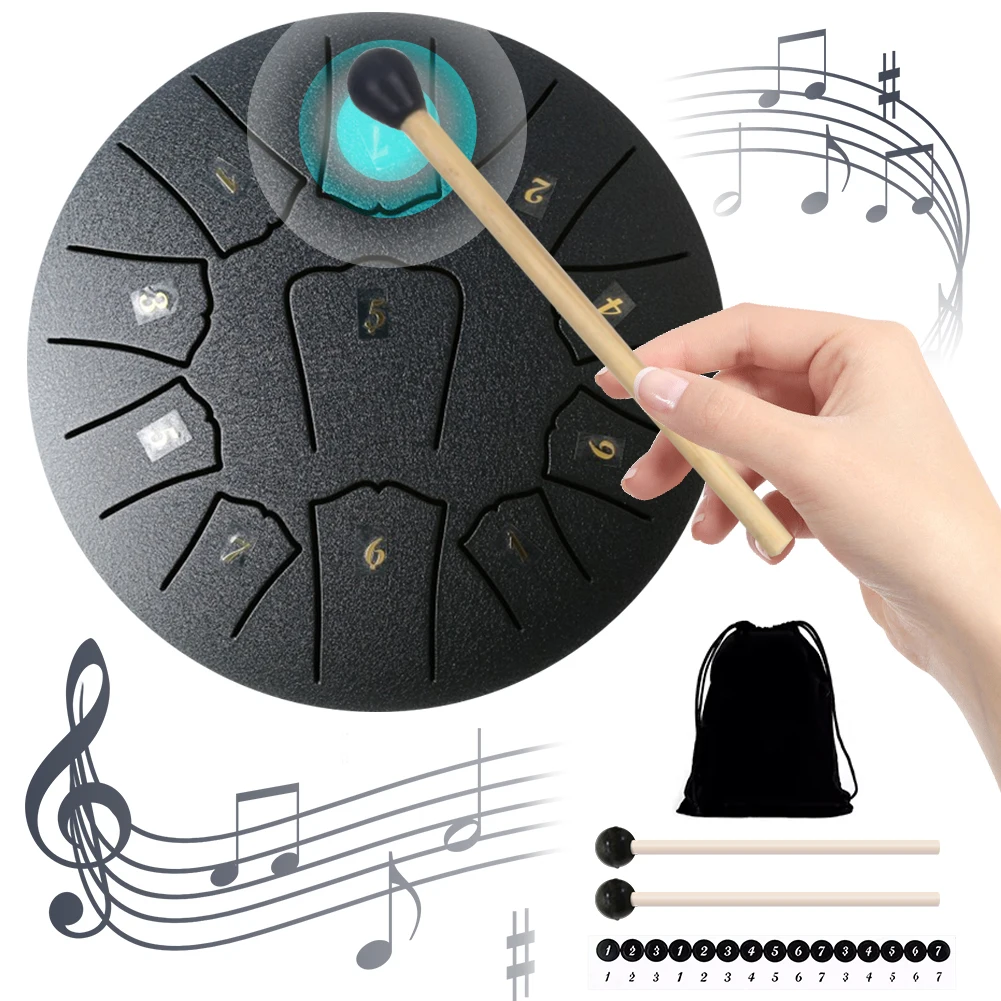 6 Inch 11 Notes Hand Pan Drum Percussion Instruments Sound Healing Instruments for Entertainment Meditation Yoga Zen Gifts