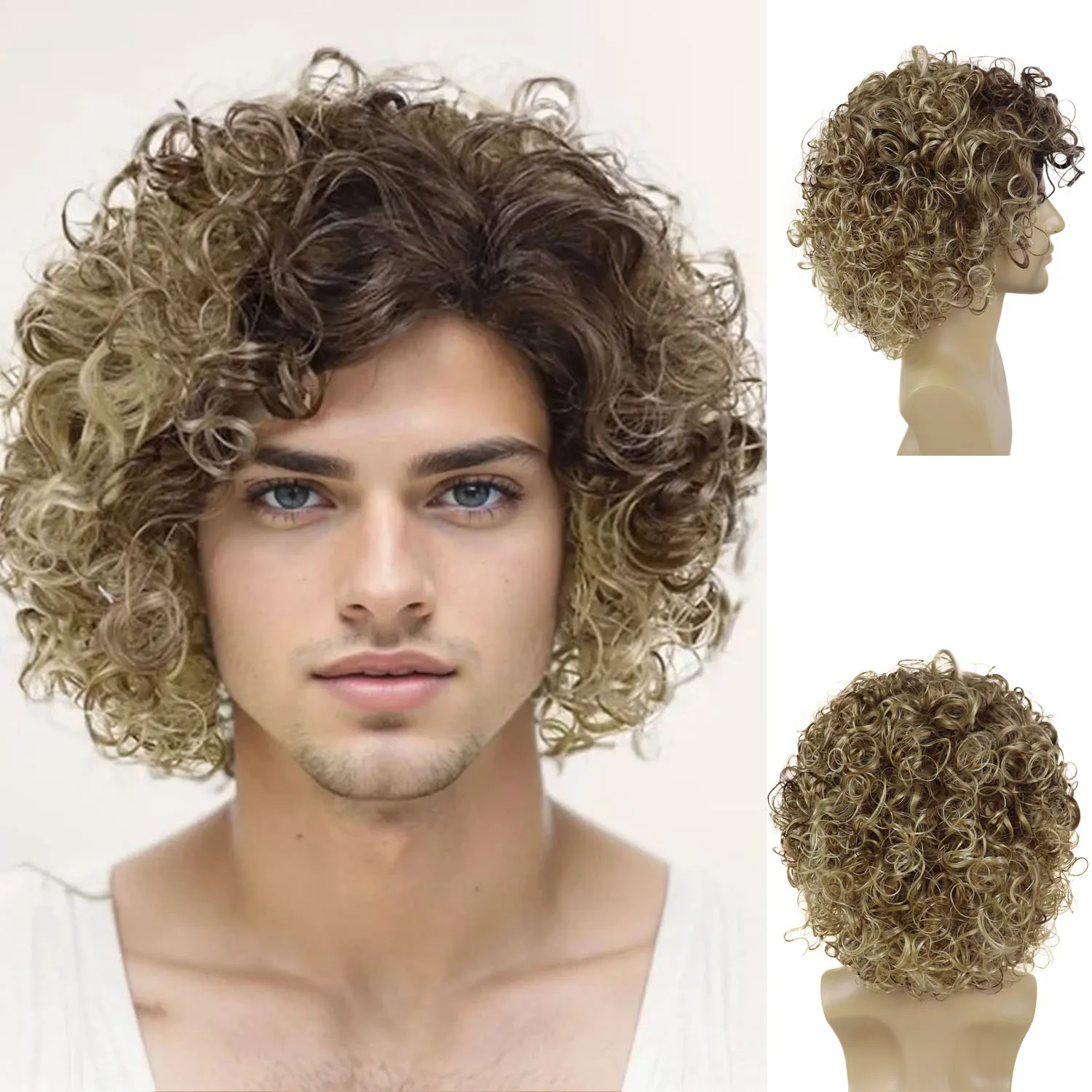 

GNIMEGIL Мужской Ombre Блондинка Синтетический Короткий Афро Вьющийся Парик Реалистичные Мужские Волосы Парики С Челкой Натуральный Вигляд Косплей Ежедневно