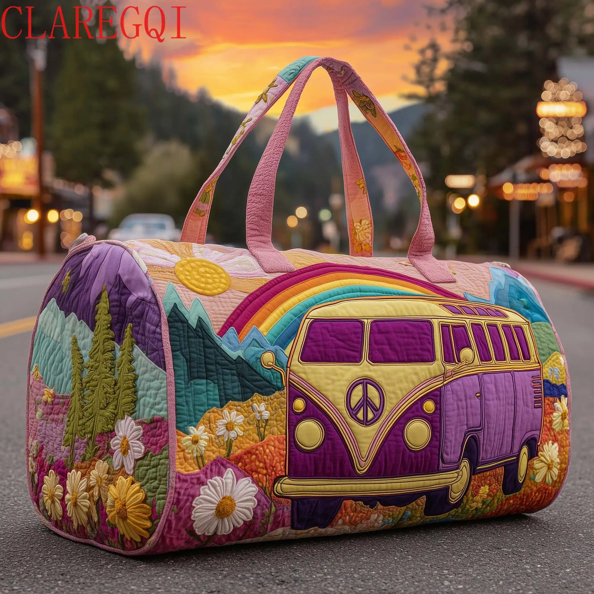 gym bag Embroider duffle bag carry-on luggage Durable and large capacity Multi purpose Women stay overnight Reusable