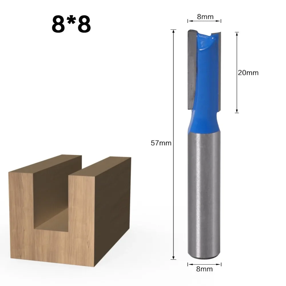 Slotting Straight Router Bit Set 8mm Shank Double-edged Carpenter Milling Cutter for Wood 6-20mm Cutting Dia Woodworking Tools