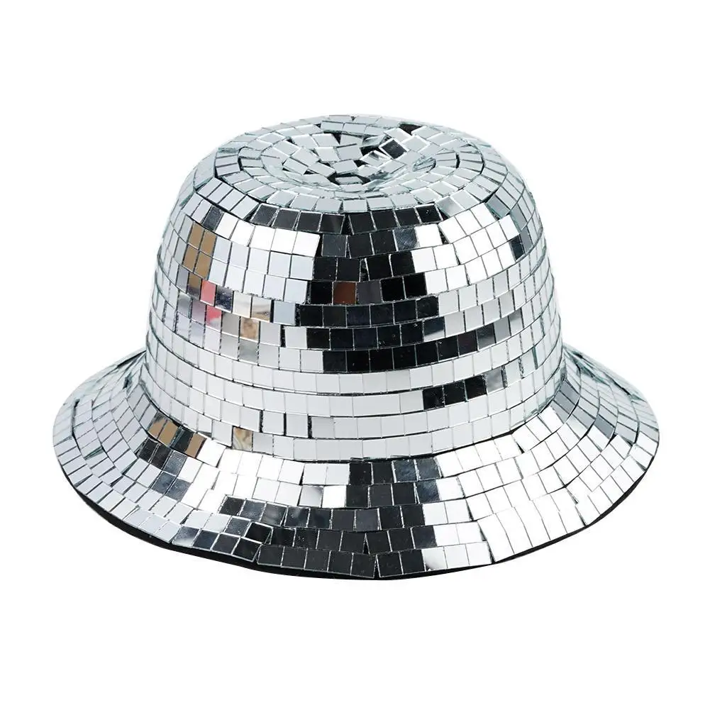 Glitter Mirror Disco Bucket Hat Stunning Disco Ball Hats for DJ Glitter Sequins Bucket Hat for Club Stage Bar Party Dance