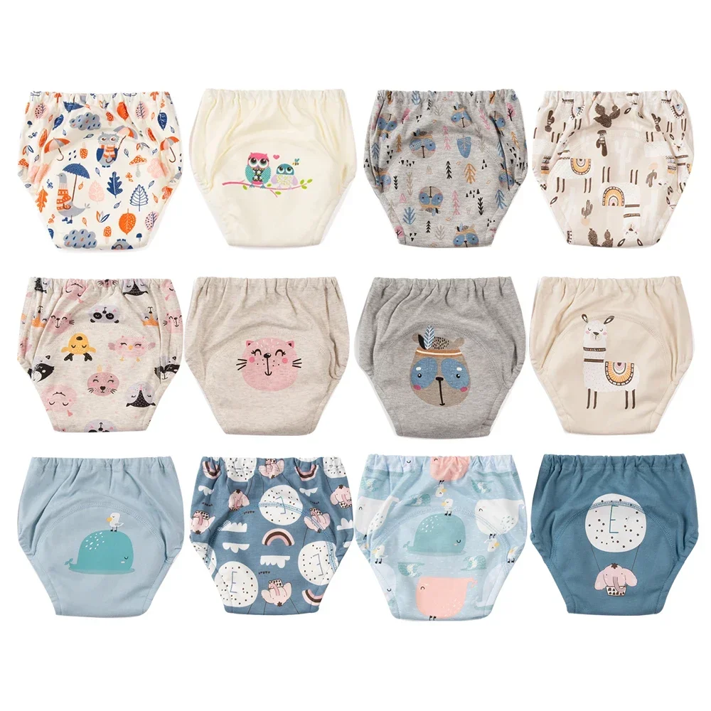 12PCS Reusable Baby Potty Training Pants Toilet Trainer Panty Nappy Underwear Bebe Cloth Diapers Breathable Diper Panties Set